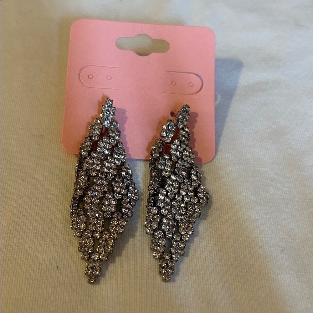 Crystal Statement Drop Earrings - Silver Rhinestone 925 silver